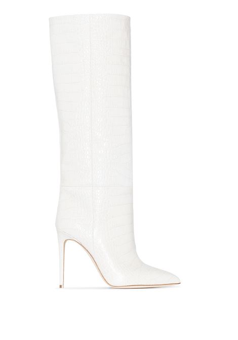 White 105mm crocodile-effect knee-high boots - women